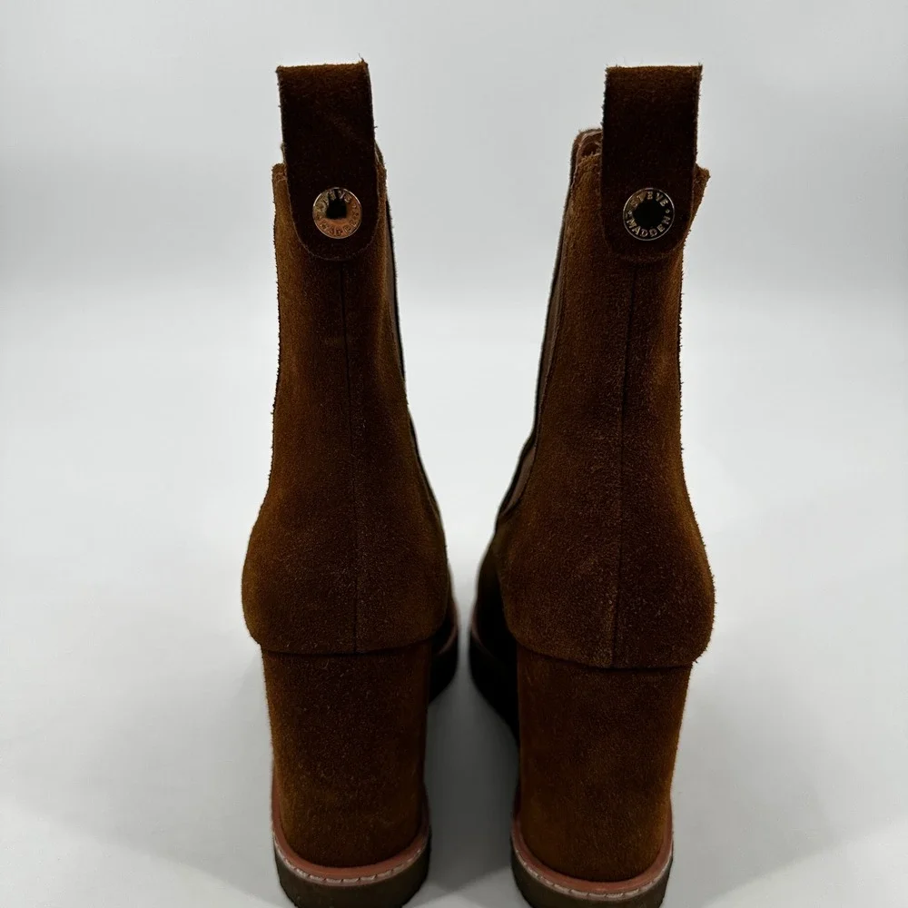 Steve Madden Brown‎ Suede Wedge Morris Booties Ankle Boots Platform Streetwear